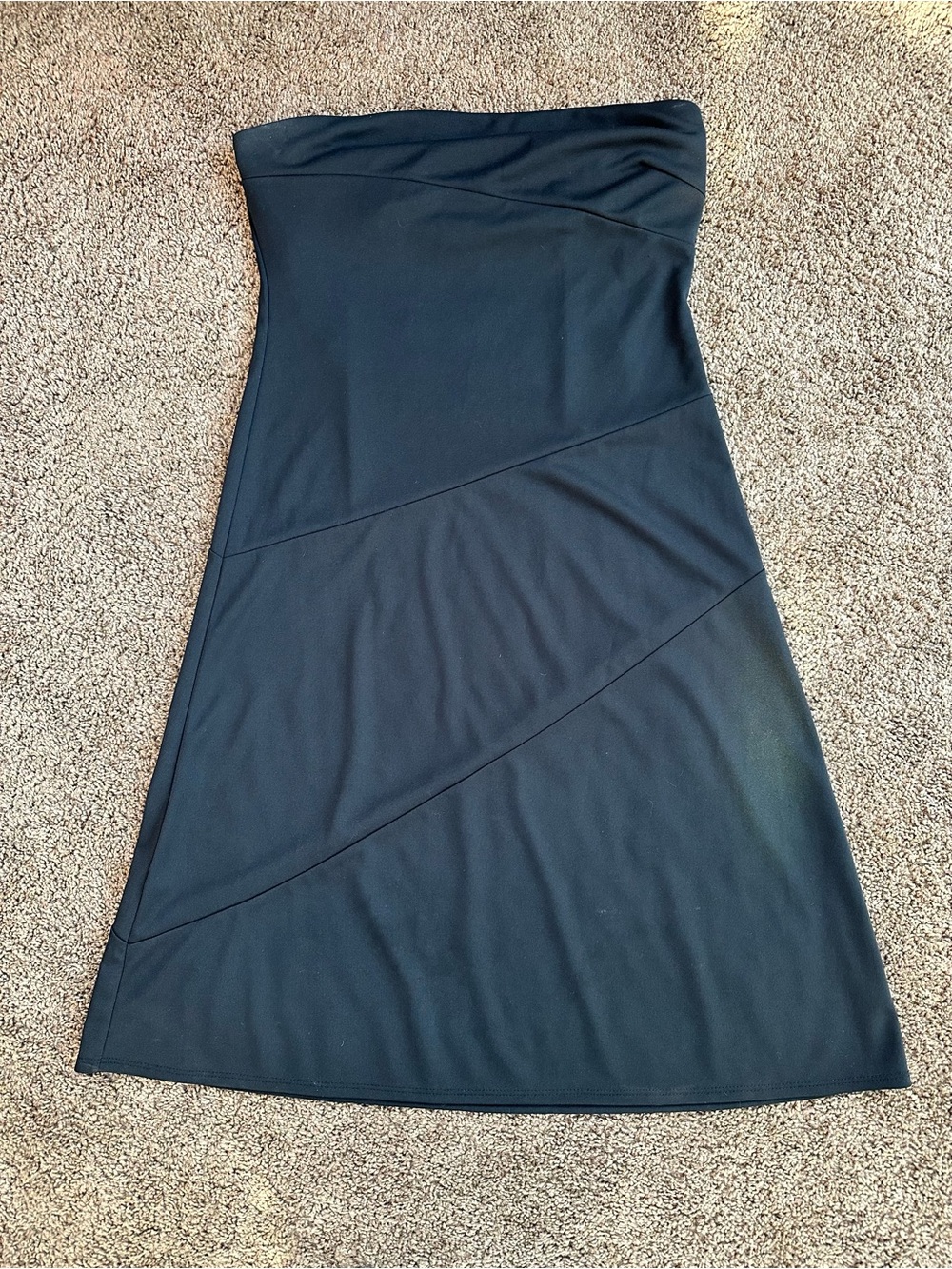Express Strapless Black A-Line Dress with Diagonal Seams-10